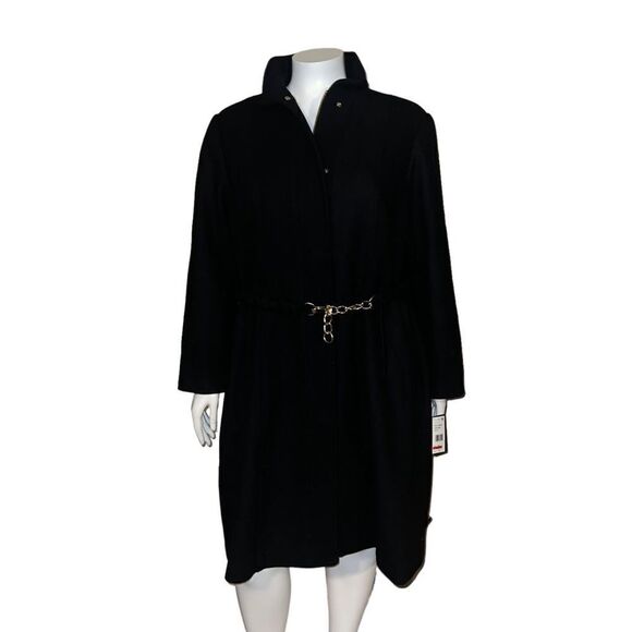 Vince Camuto Womens Plus Size Chain-Belt Walker Coat Wool Blend Black 2X NWT - Picture 2 of 10